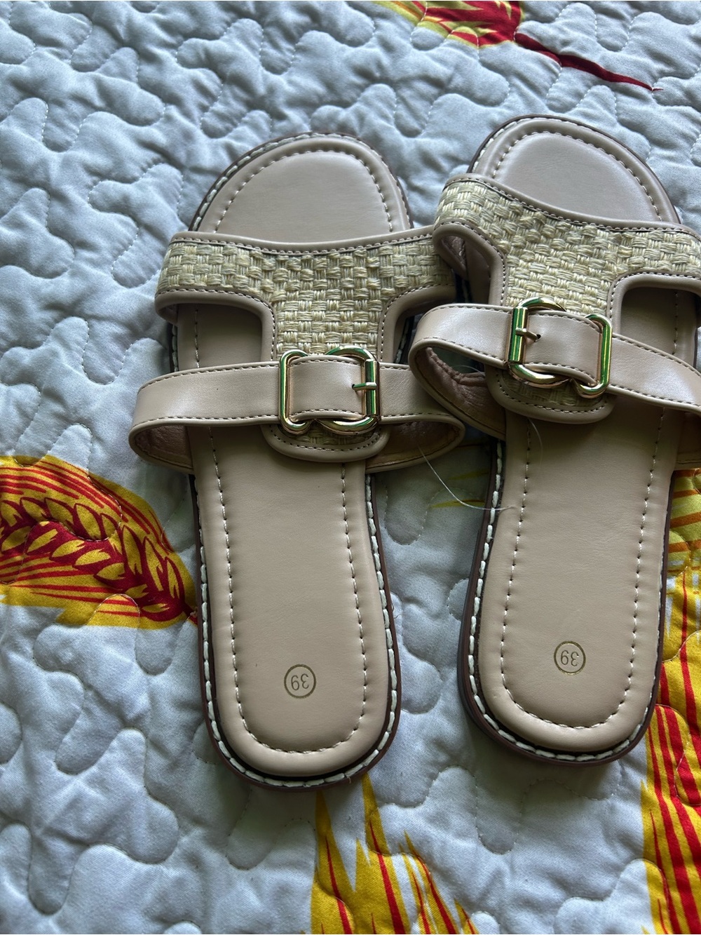 & Other Stories Beige Woven Buckle Slide Sandals